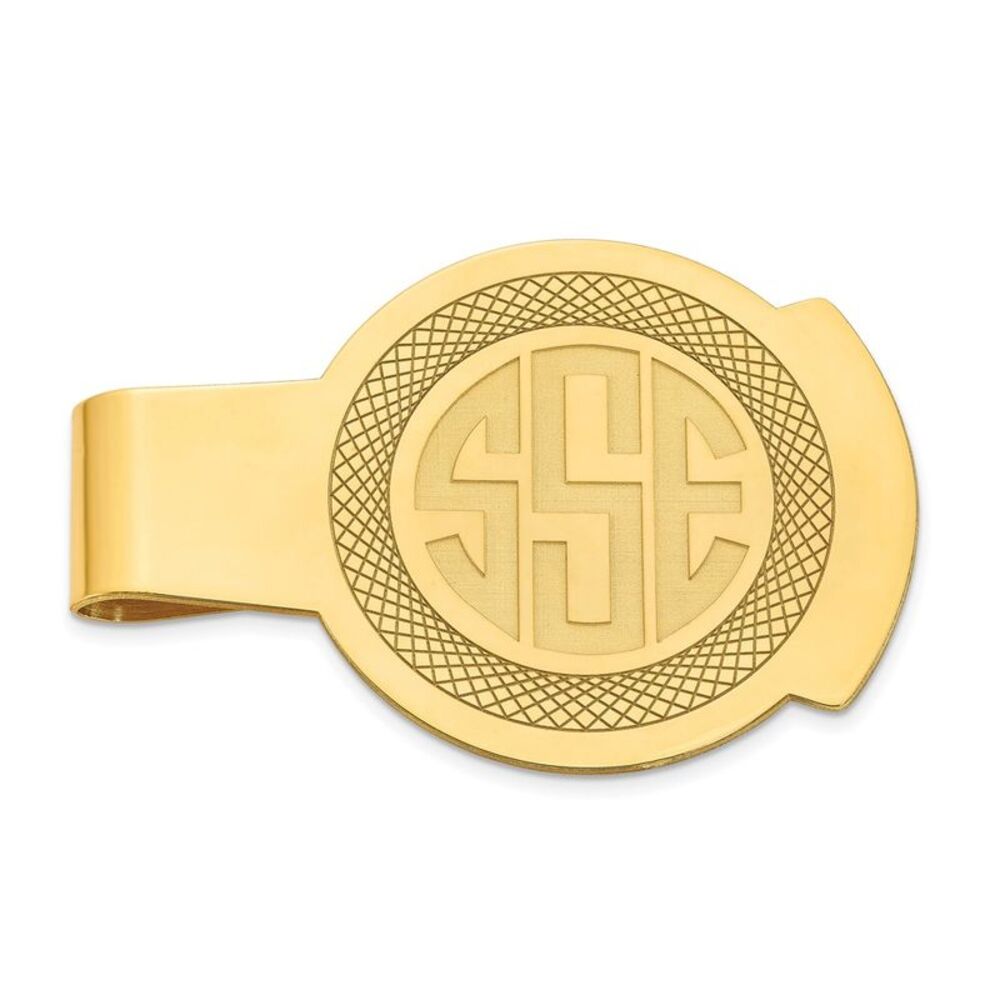 14K Gold Plated Silver Recessed Monogram Round Fold Over Money Clip